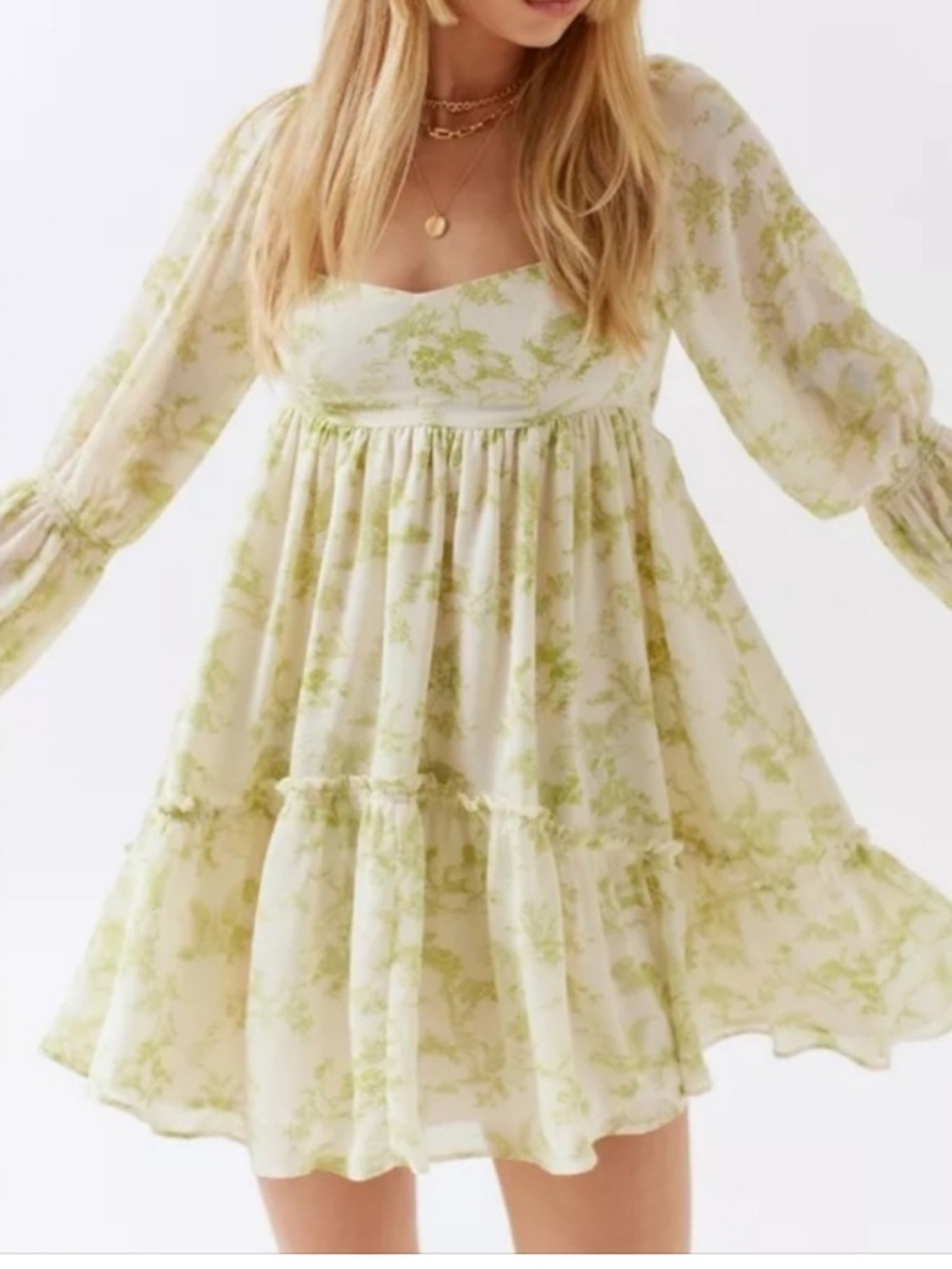 Fairy Floral Print Lannette Long Sleeve Mini Dress